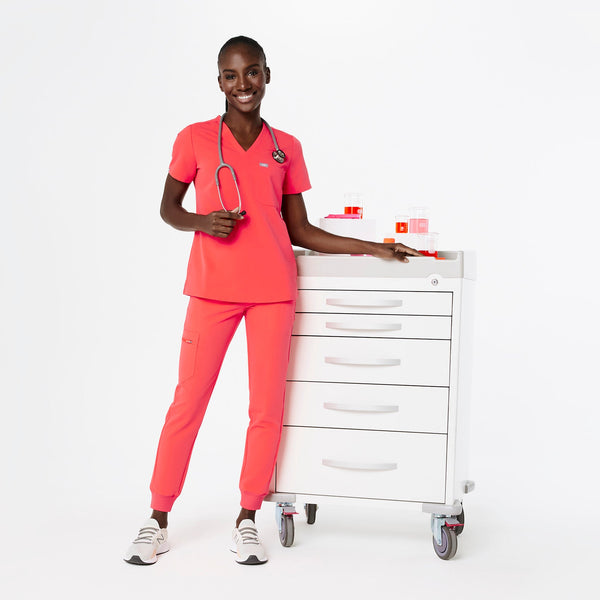 women's Fiery Coral Petite Catarina Scrub Top™