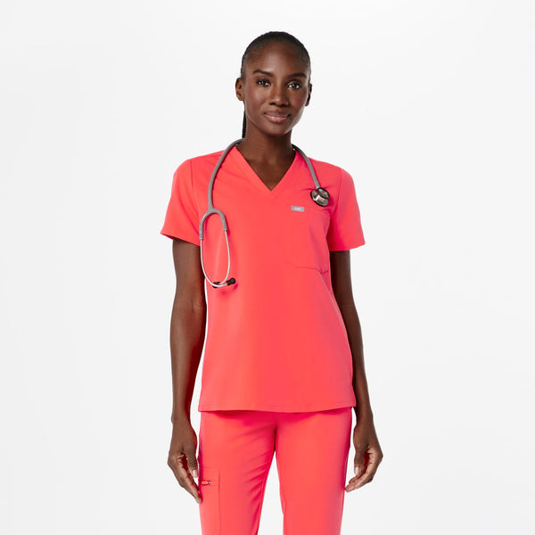 women's Fiery Coral Petite Catarina Scrub Top™