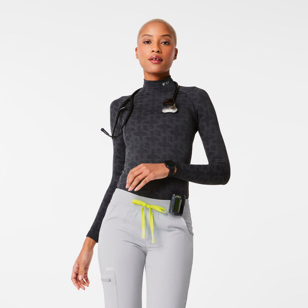 women's Dark Charcoal Salta Logo Mock-Neck - Seamless Underscrub