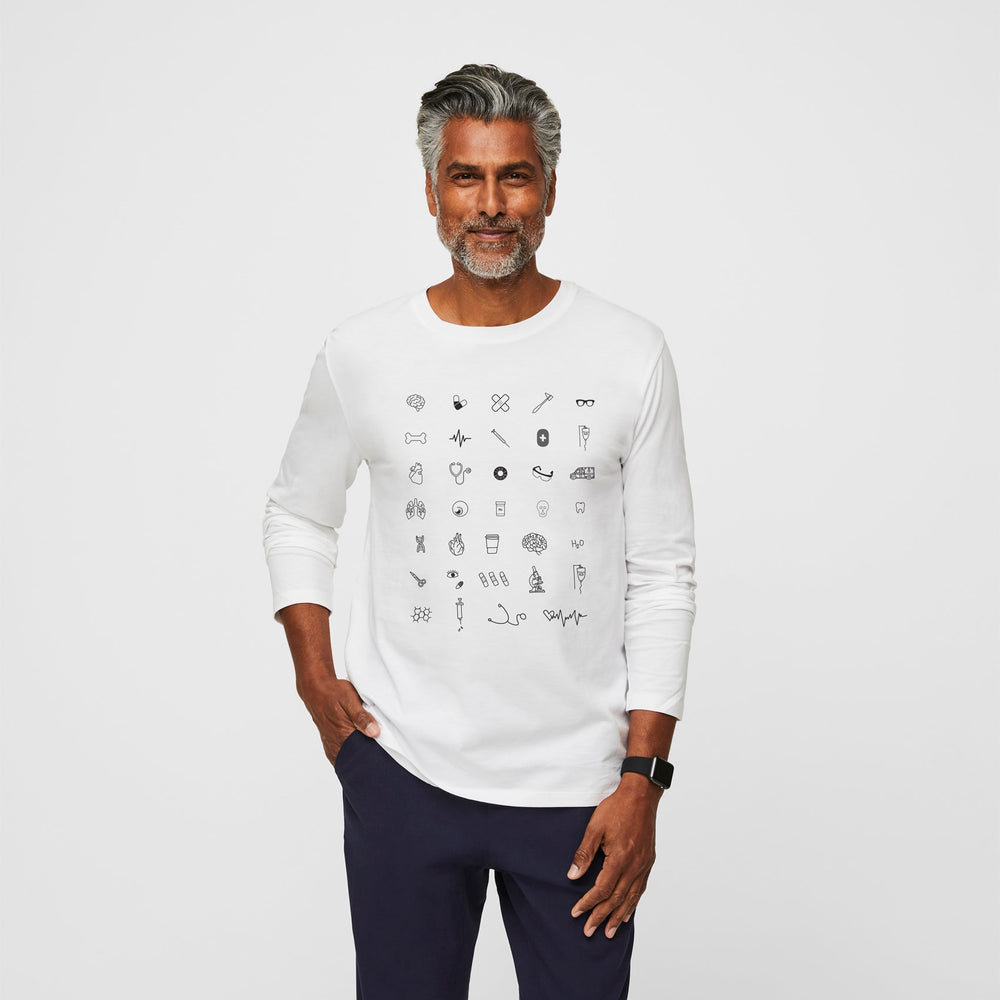 men's White Icon Drawings - Long-Sleeve Underscrub