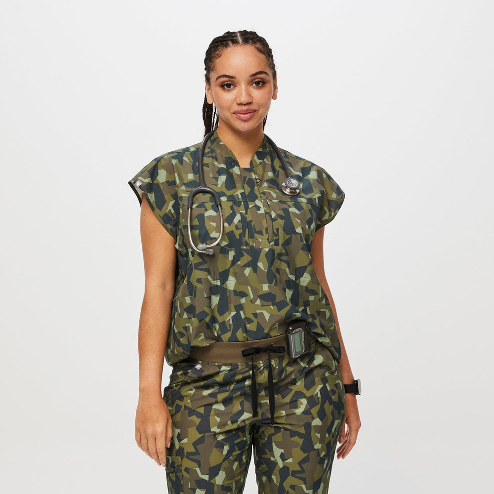 women's Camo Martini Olive Blake Relaxed FREEx™ - Scrub Top