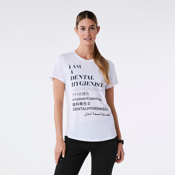 women's White Dental Hygienist - Short-Sleeve Underscrub