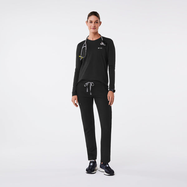 women's Black FIGS Logo Left Chest - Long-Sleeve Underscrub