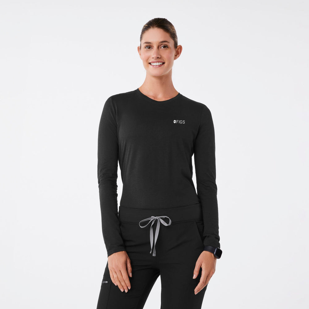 women's Black FIGS Logo Left Chest - Long-Sleeve Underscrub