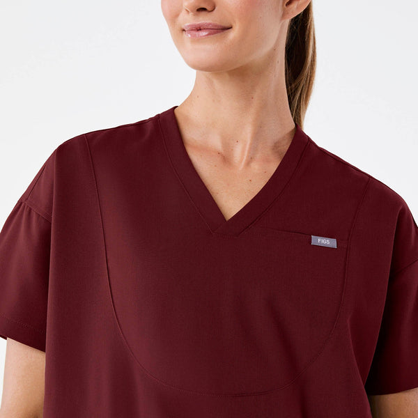 women's Burgundy Halle Short-Sleeve V-Neck Tunic - Scrub Top