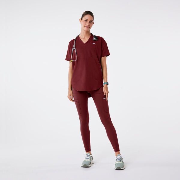 women's Burgundy Halle Short-Sleeve V-Neck Tunic - Scrub Top