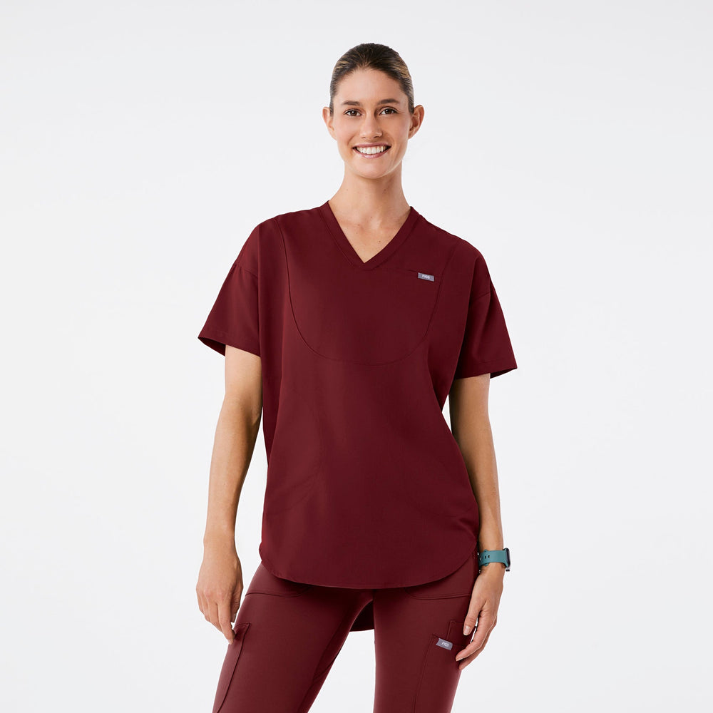 women's Burgundy Halle Short-Sleeve V-Neck Tunic - Scrub Top