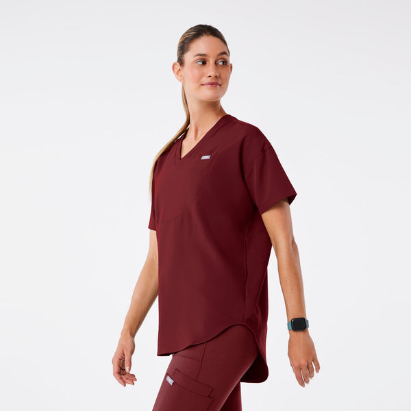 women's Burgundy Halle Short-Sleeve V-Neck Tunic - Scrub Top