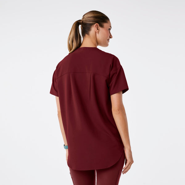 women's Burgundy Halle Short-Sleeve V-Neck Tunic - Scrub Top
