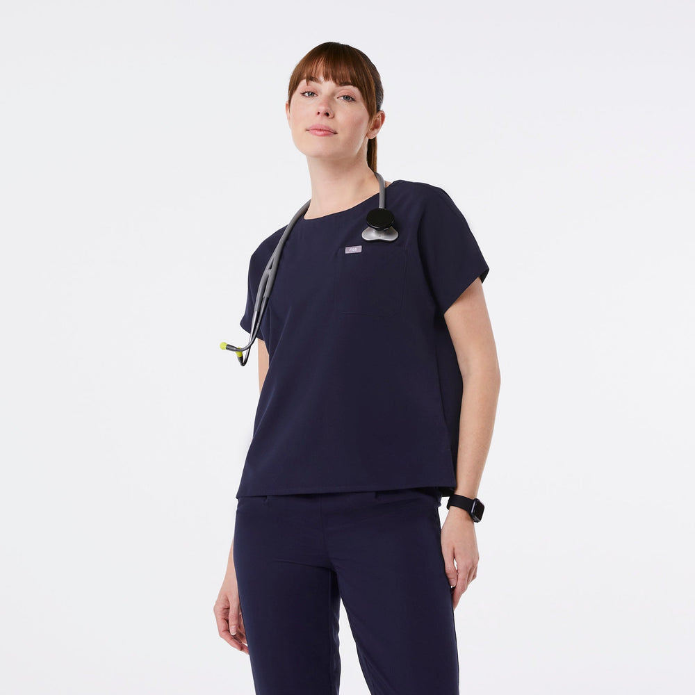 women's Navy Arua Relaxed - Scrub Top