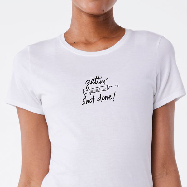 women's White Gettin' Shot Done - Short-Sleeve Underscrub