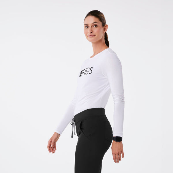 women's Bright White FIGS Logo - Long-Sleeve Underscrub