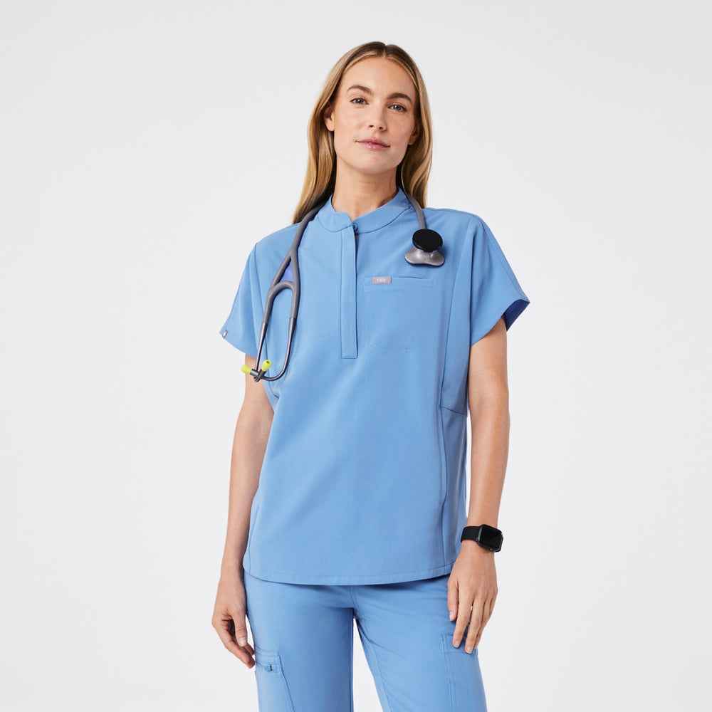 women's Ceil Blue Montex Relaxed Scrub Top