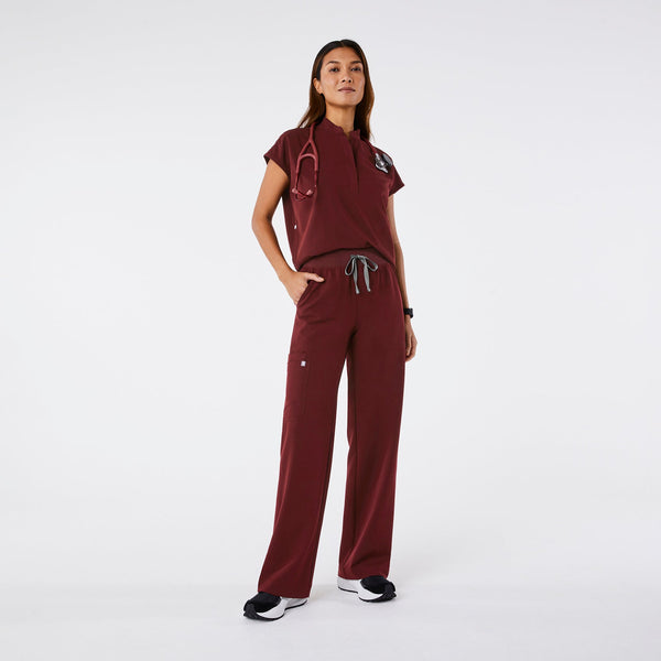 women's Burgundy Isabel High-Rise Wide-Leg - Scrub Pant