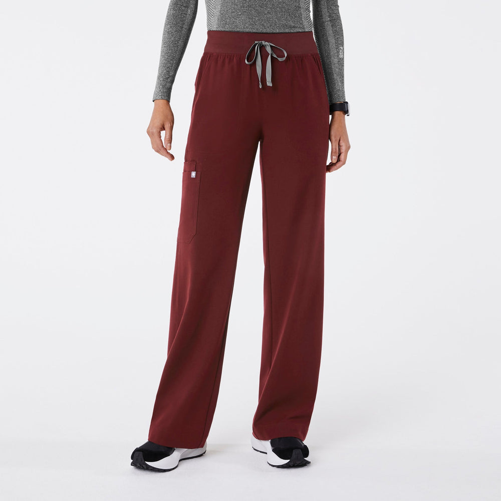 women's Burgundy Isabel High-Rise Wide-Leg - Petite Scrub Pant