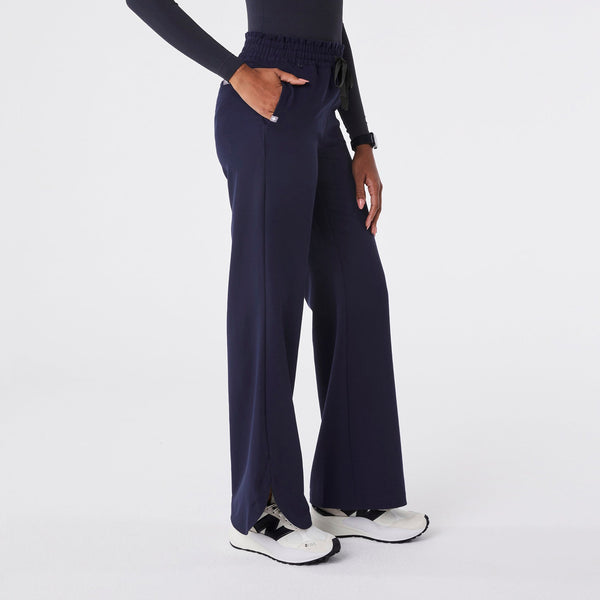 women's Navy Marseille High-Rise Wide-Leg - Petite Scrub Pant