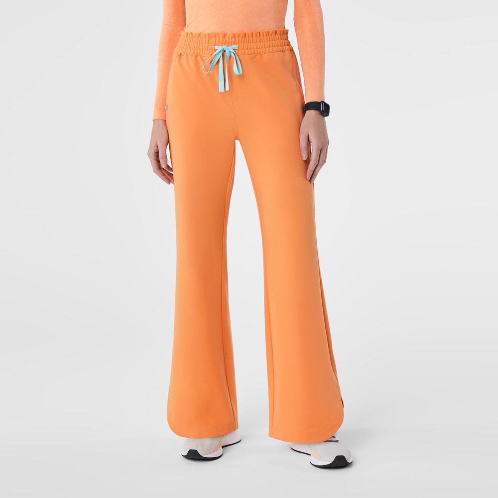 women's Shaka Orange Marseille High-Rise Wide-Leg - Petite Scrub Pant