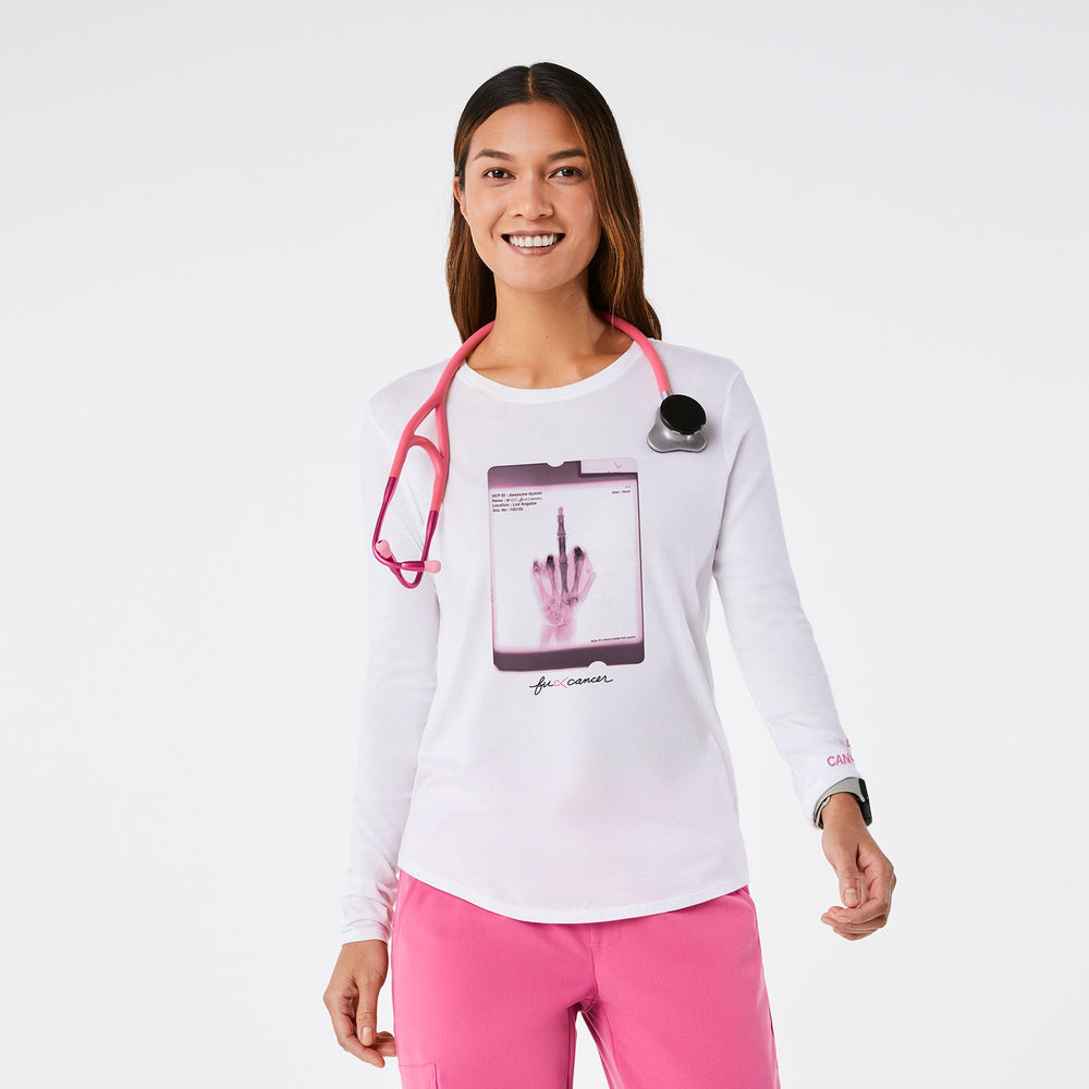 women's White F Cancer - Long-Sleeve Underscrub