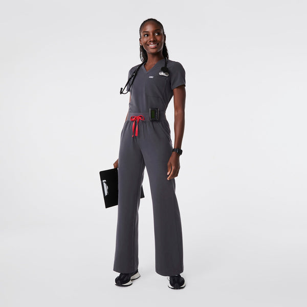 women's Charcoal Isabel High-Rise Wide-Leg - Petite Scrub Pant