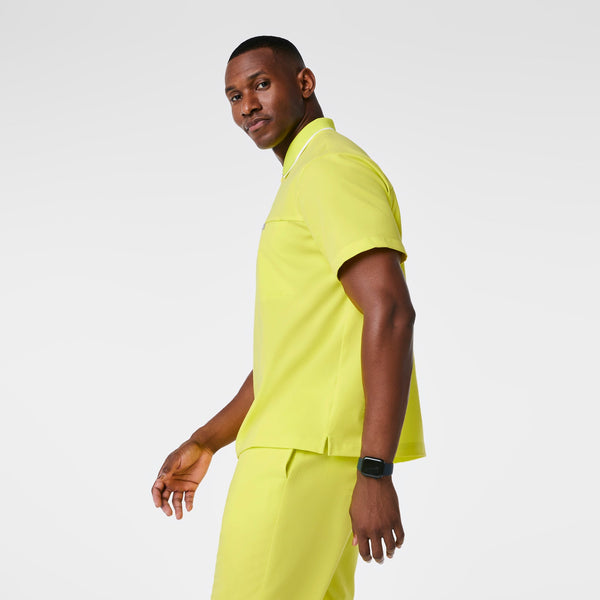 men's Serving Lime Jasper Polo - Scrub Top  ( White Stripe Collar)