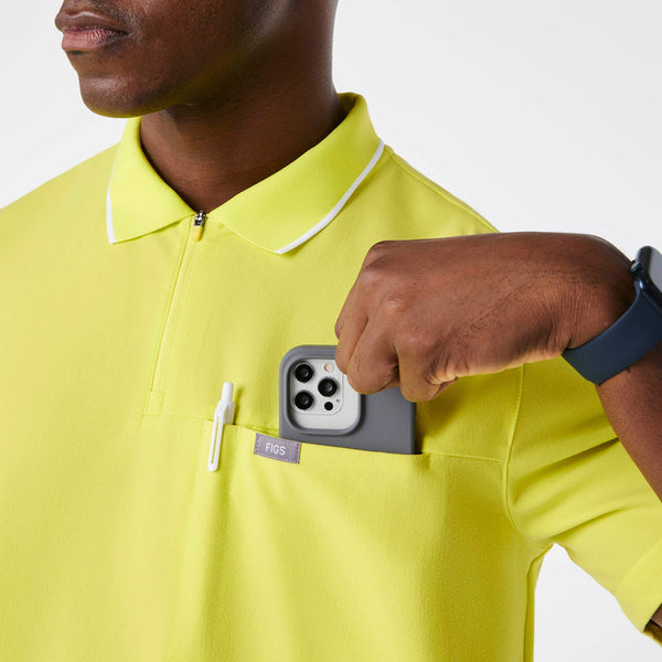 men's Serving Lime Jasper Polo - Scrub Top  ( White Stripe Collar)