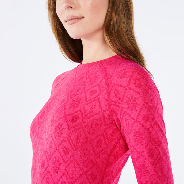women's Fair Isle Shocking Pink Salta Seamless Long-Sleeve Underscrub
