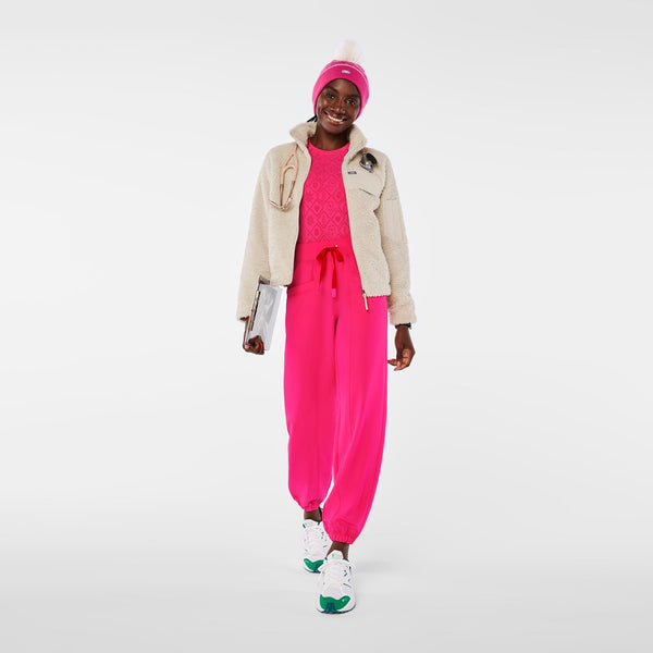 women's Shocking Pink High-Rise Rio Relaxed Jogger Scrub Pant