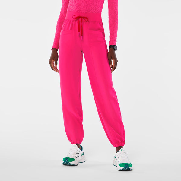 women's Shocking Pink High-Rise Rio Relaxed Jogger Petite Scrub Pant