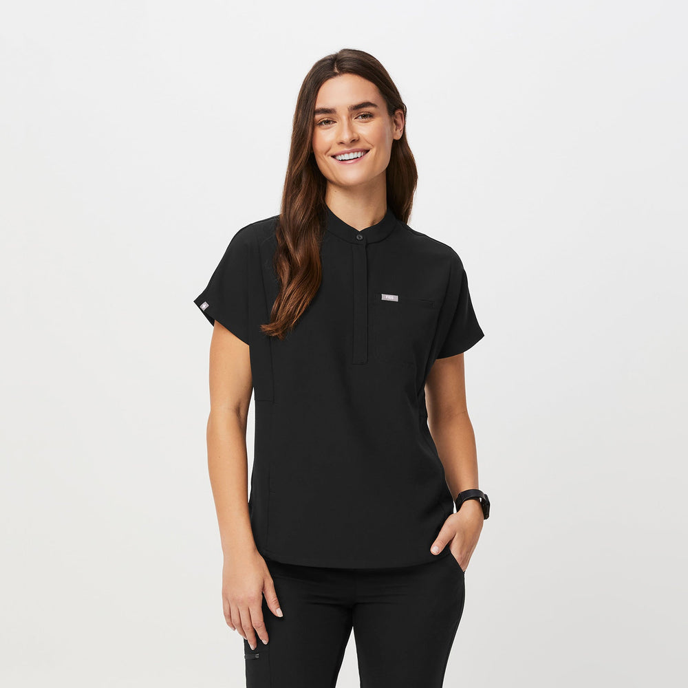 women's Black Montex Relaxed Scrub Top