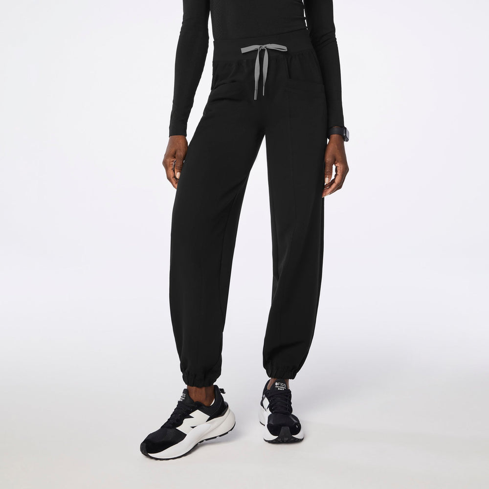 women's Black High-Rise Rio Relaxed Jogger Petite Scrub Pant