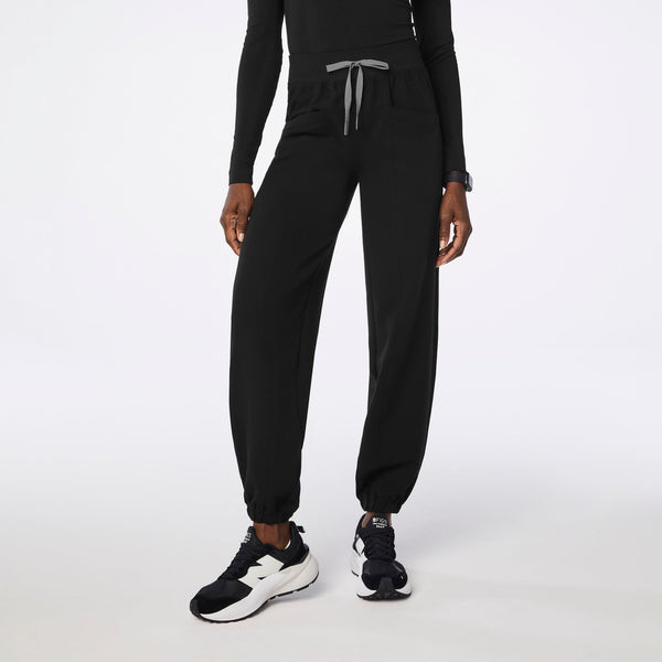 women's Black High-Rise Rio Relaxed Jogger Petite Scrub Pant