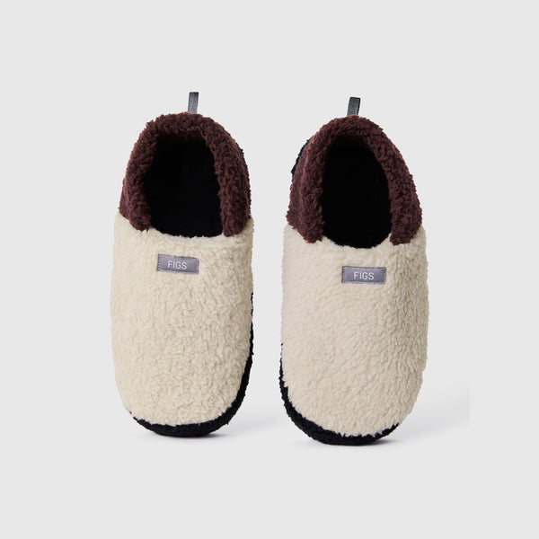 unisex Bone/Espresso High-Pile Slippers