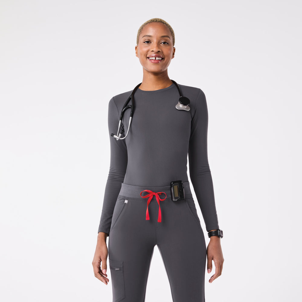 women's Charcoal Palmer Ribbed- Long-Sleeve Underscrub