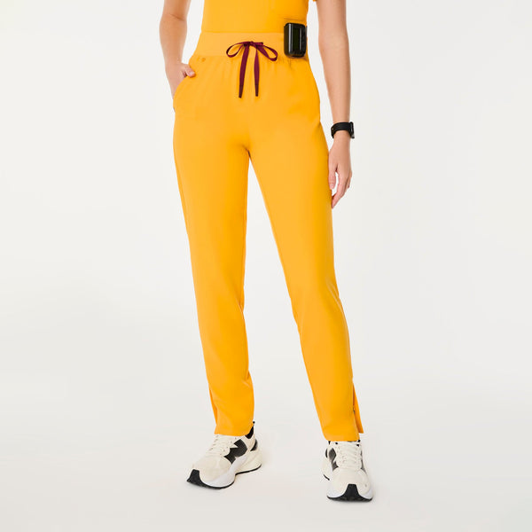 women's Emergency Yellow High-Rise Bristol Petite Slim Tapered Scrub Pant