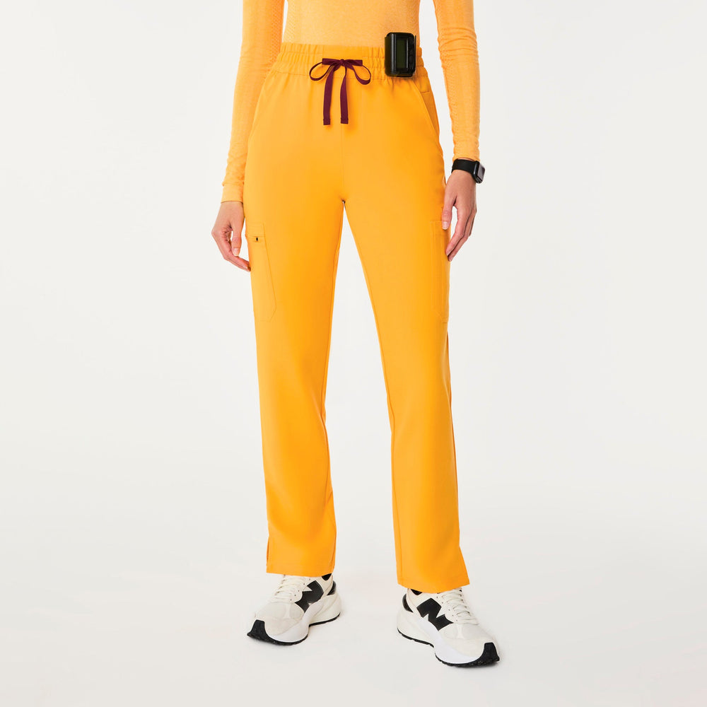 women's Emergency Yellow Dowa High-Rise Straight-Leg Petite Scrub Pant