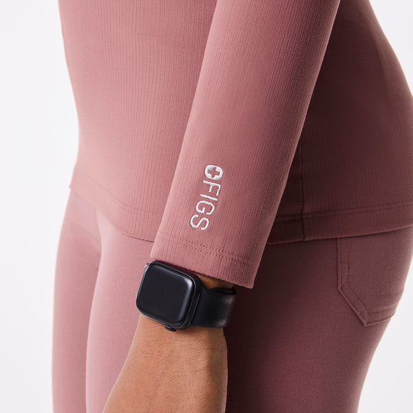 women's Mauve Palmer Ribbed- Long-Sleeve Underscrub