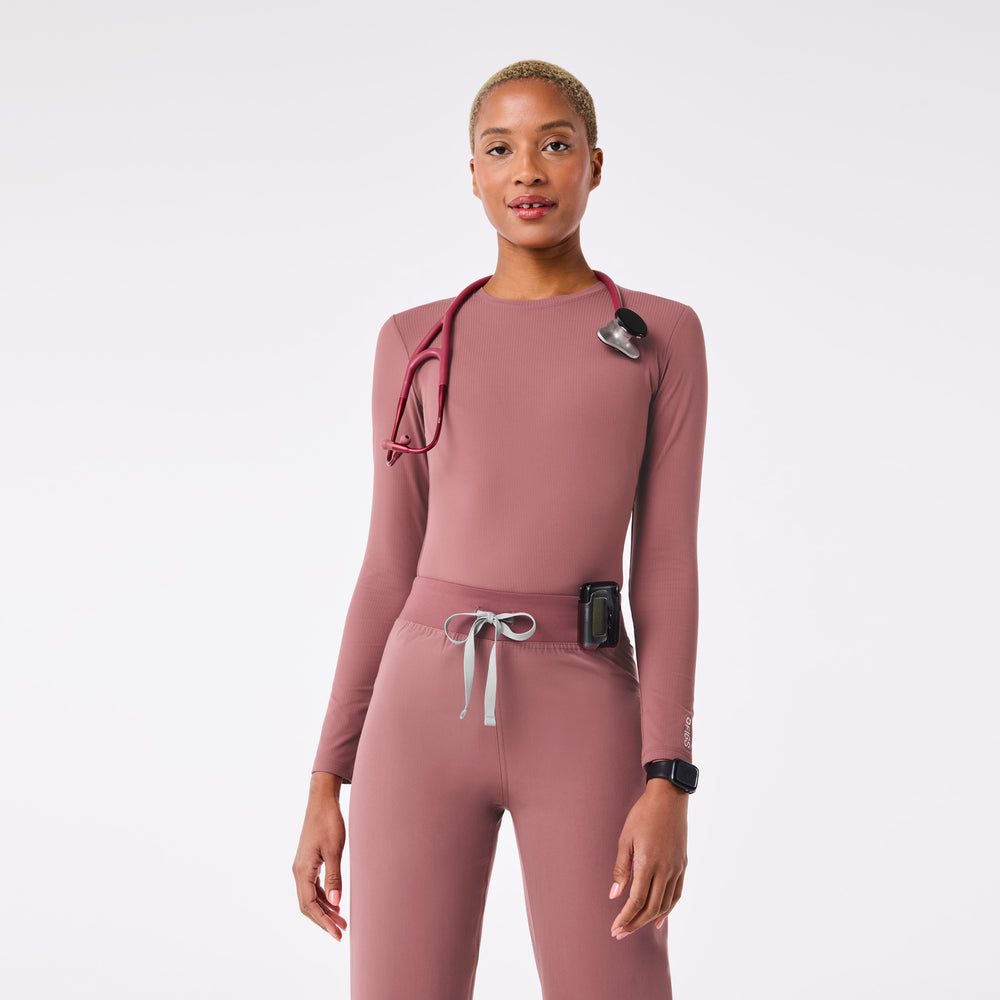 women's Mauve Palmer Ribbed- Long-Sleeve Underscrub