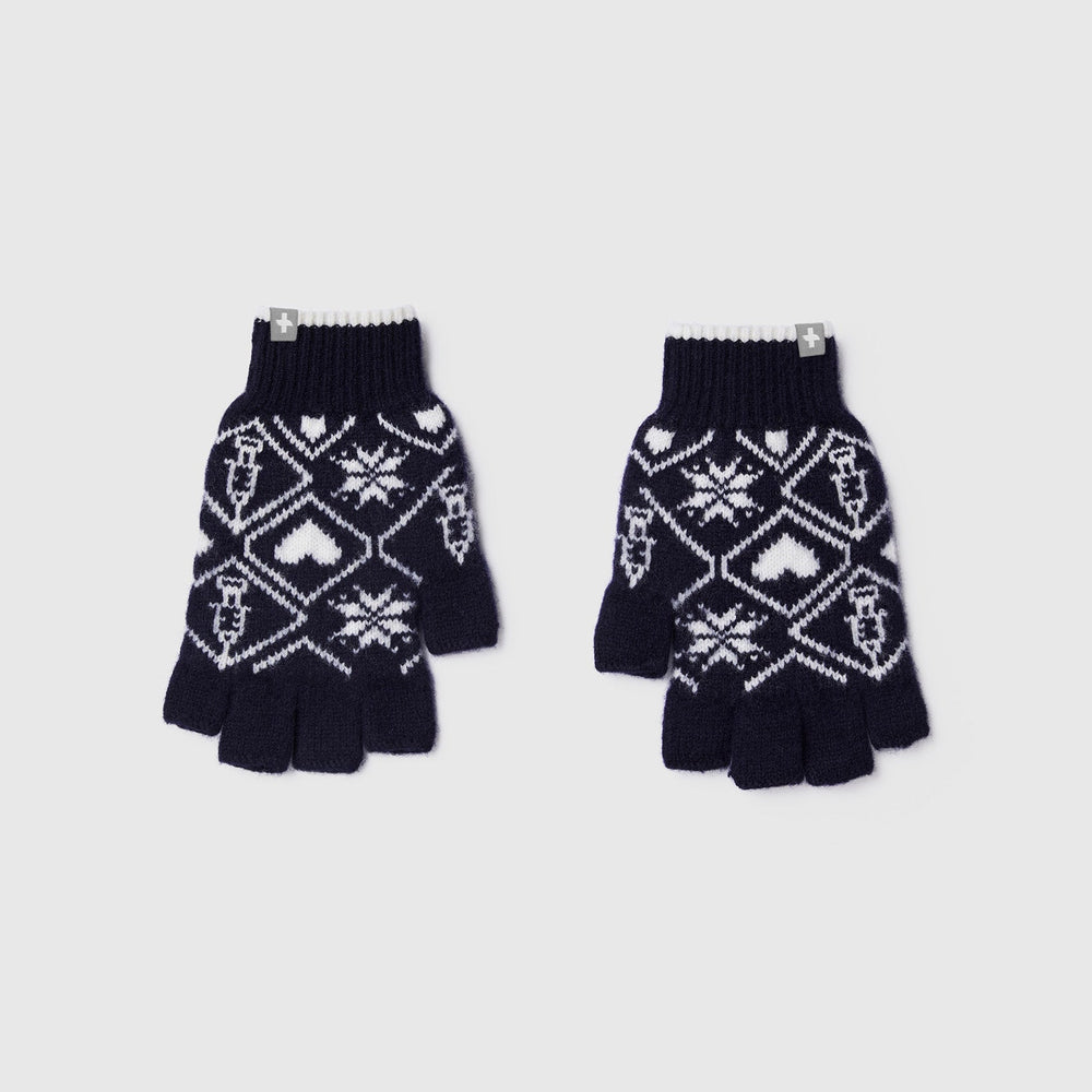 Navy Fair Isle Knit Fingerless Gloves