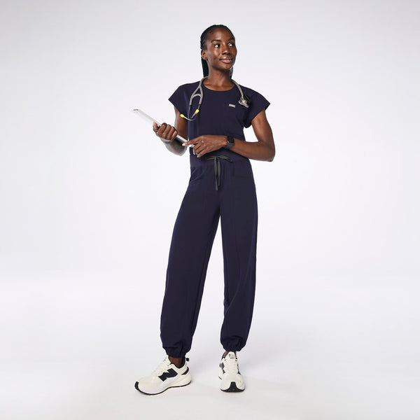 women's Navy High-Rise Rio Relaxed Jogger Petite Scrub Pant