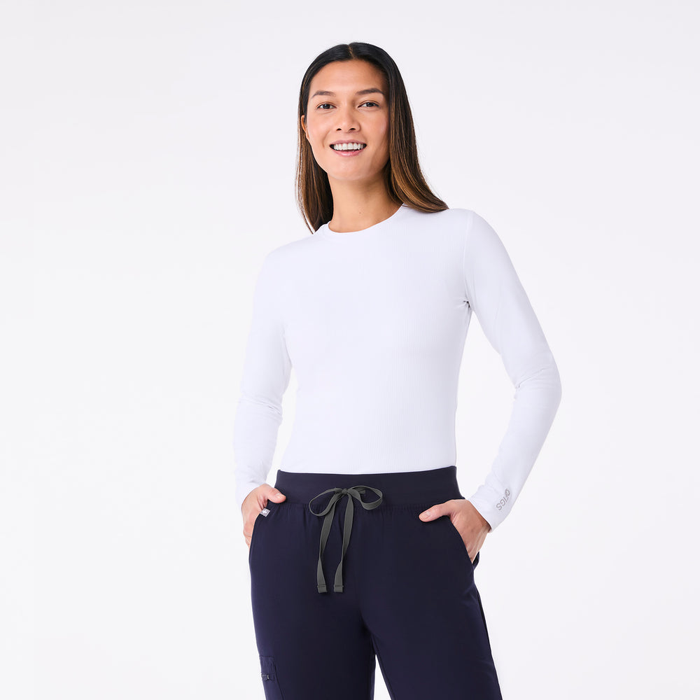 women's White Palmer Ribbed- Long-Sleeve Underscrub