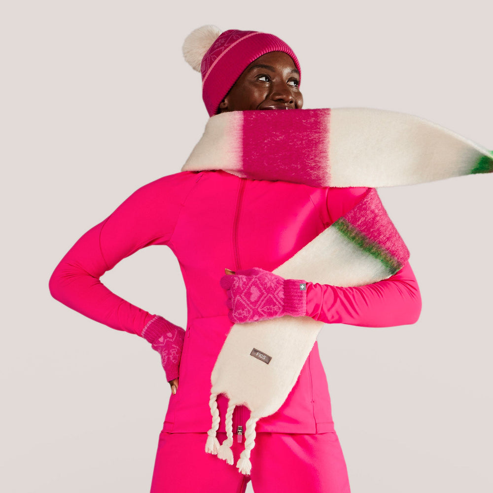 women's Shocking Pink ContourKnit Scrub Jacket