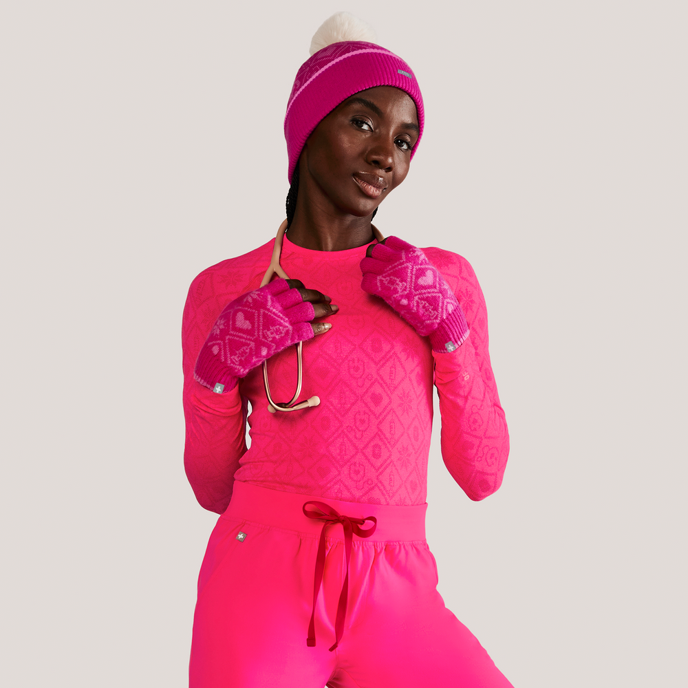 women's Fair Isle Shocking Pink Salta Seamless Long-Sleeve Underscrub
