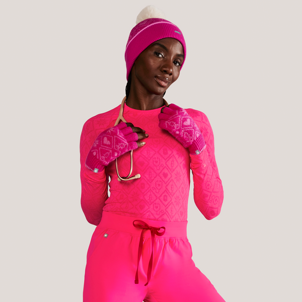 women's Fair Isle Shocking Pink Salta Seamless Long-Sleeve Underscrub