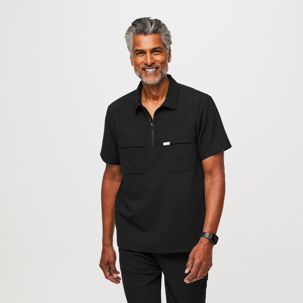 men's Black Lima Short-Sleeve Cargo Zip - ScrubPolo™
