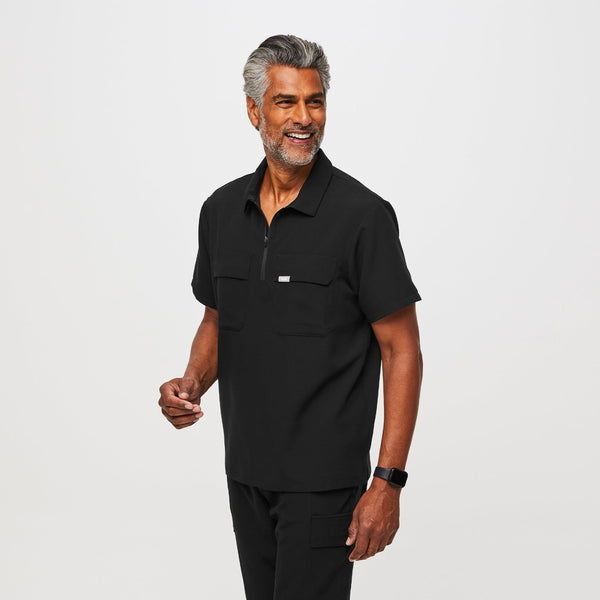 men's Black Lima Short-Sleeve Cargo Zip - ScrubPolo™