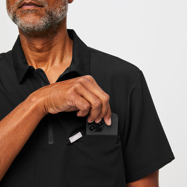 men's Black Lima Short-Sleeve Cargo Zip - ScrubPolo™