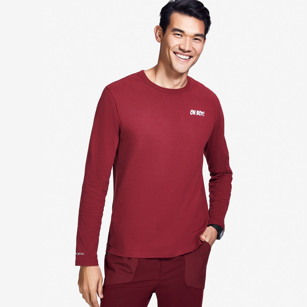 men's Burgundy Mickey Mouse Oh Boy - Long-Sleeve Underscrub
