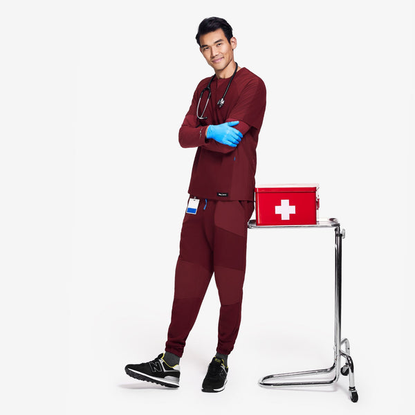 men's Burgundy Mickey Mouse - Slim Jogger Scrub Pant