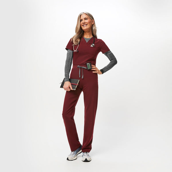 women's Burgundy Livingston High-Rise - Petite Straight-Leg Scrub Pant™