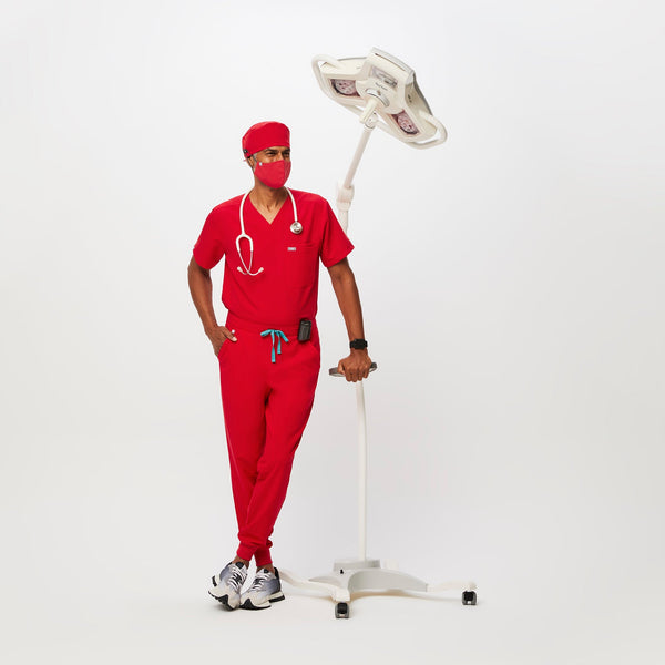 Pop Red FIGS Scrub Cap With Buttonholes